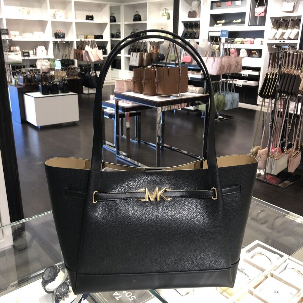 NWT Michael Kors Women handbag Reed Logo Tote Bag MK bag , Black-Size L